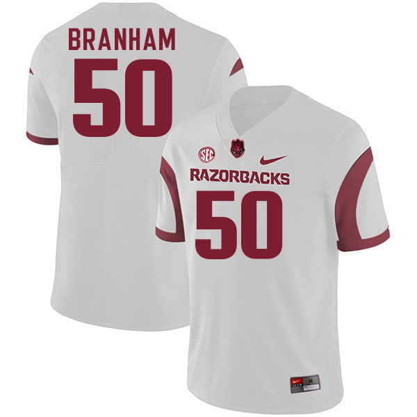 Men #50 Kobe Branham Arkansas Razorbacks College Football Jerseys Stitched-White